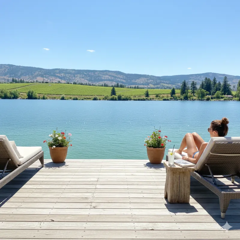 Woman relaxing lakeside enjoying the anti-aging benefits of hydrogen water